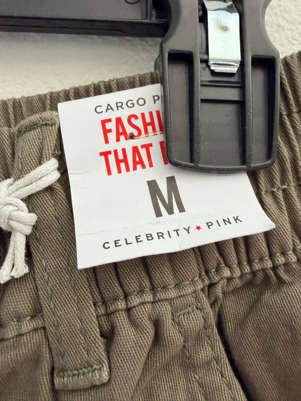 Celebrity Pink Olive Green Cargo Pants with Drawcord Cuffs - Picture 3 of 4